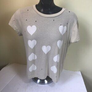 Wildfox Cotton Hearts Graphic Distressed Short Sleeve Tee Crop Soft Stretch Top